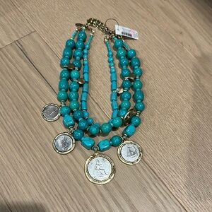 Turquoise Beaded Necklace with Coin Accents